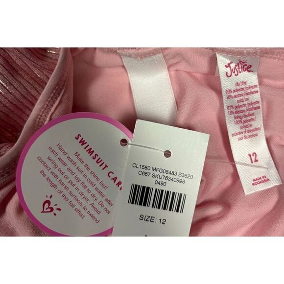 New Justice Swimsuit Size 12 Girls Pink One Piece UPF 50 Barbiecore Beach - Picture 6 of 9